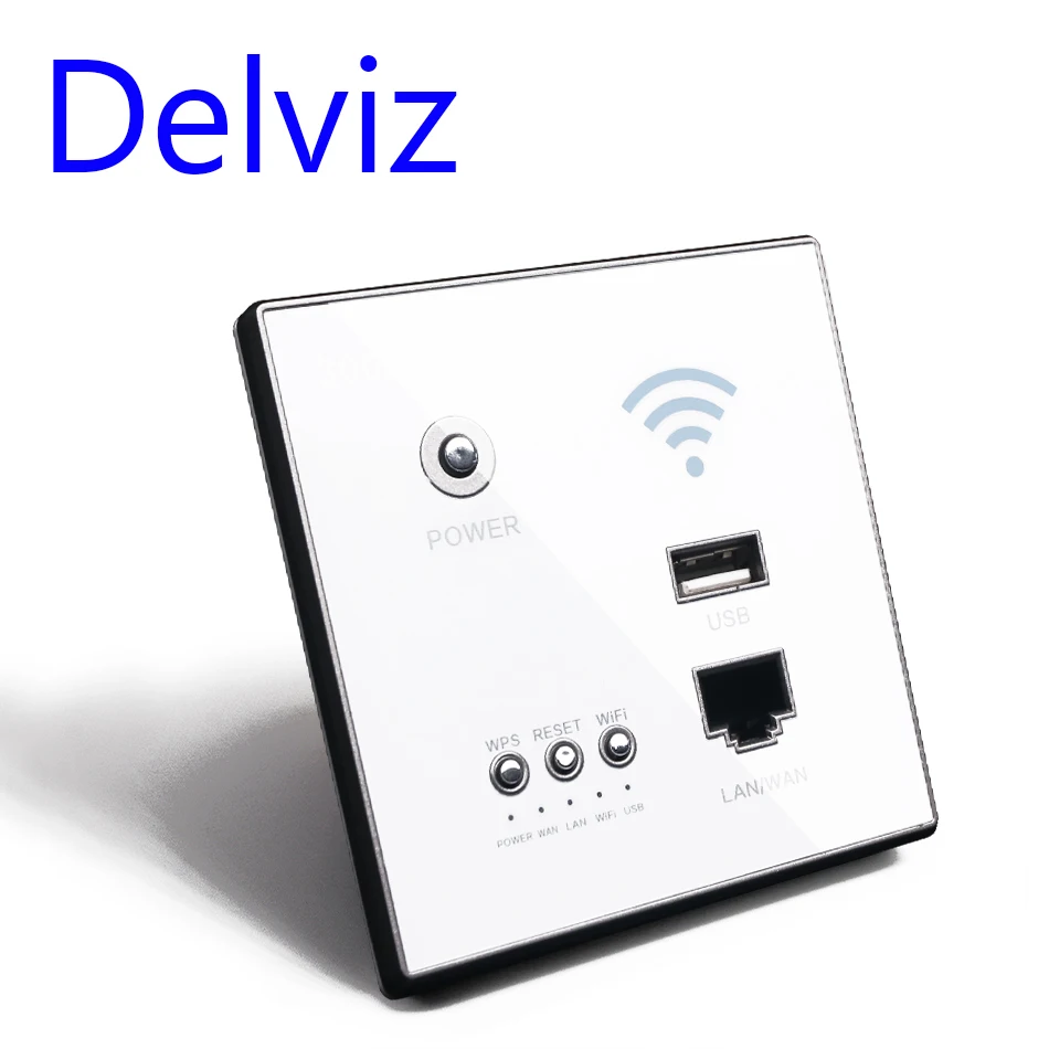 Delviz Draadloze Wifi Socket Rj45, Ap Relais Smart Usb Socket, Crystal Glass Panel, 220V Power, 300Mbps Embedded Muur Wifi Router