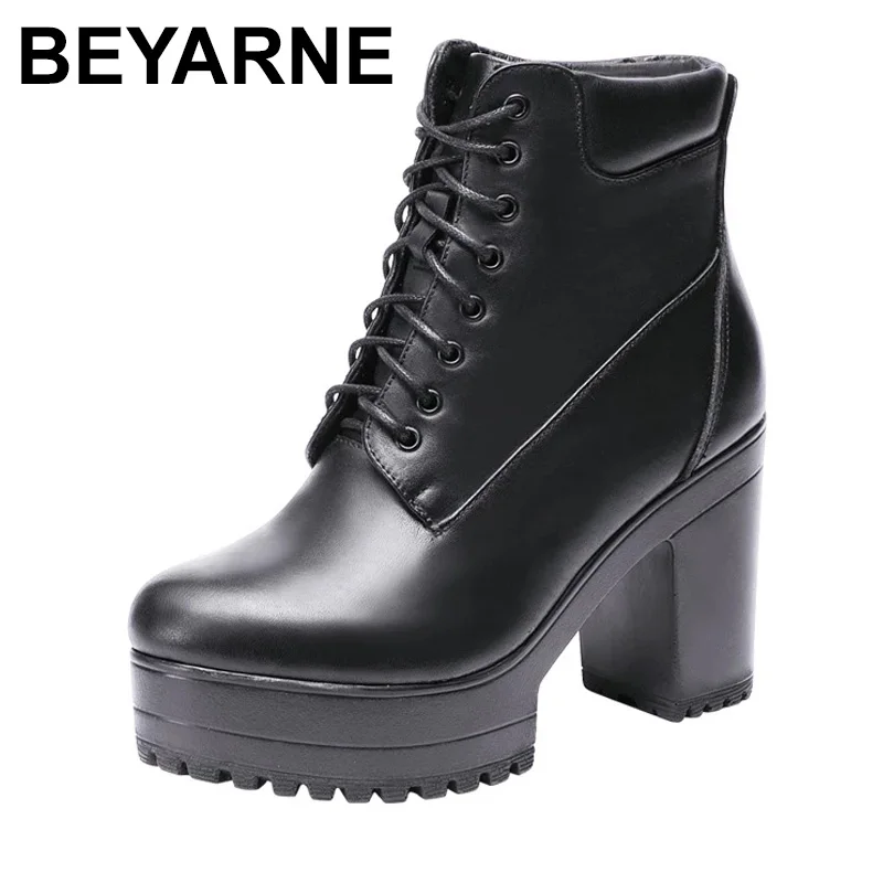 BEYARNEBoot Heels Woman Platform Boots High Heels Ankle Boots for Women White Black Block Heel Shoes Punk Gothic Combat Boots