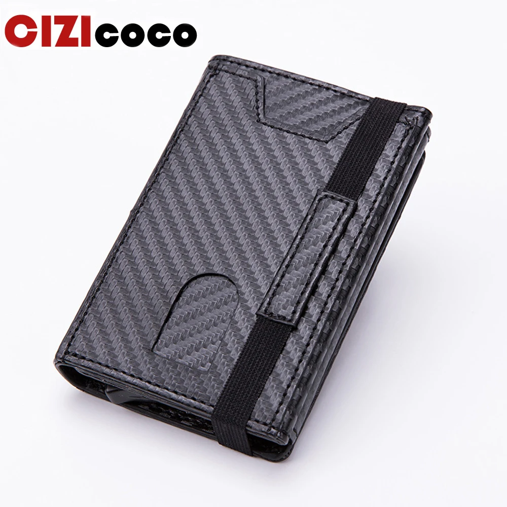 Cizicooco New Carbon fiber Men Credit Card Holder Blocking Rfid Wallet Leather Unisex Security Information Aluminum Metal Purse