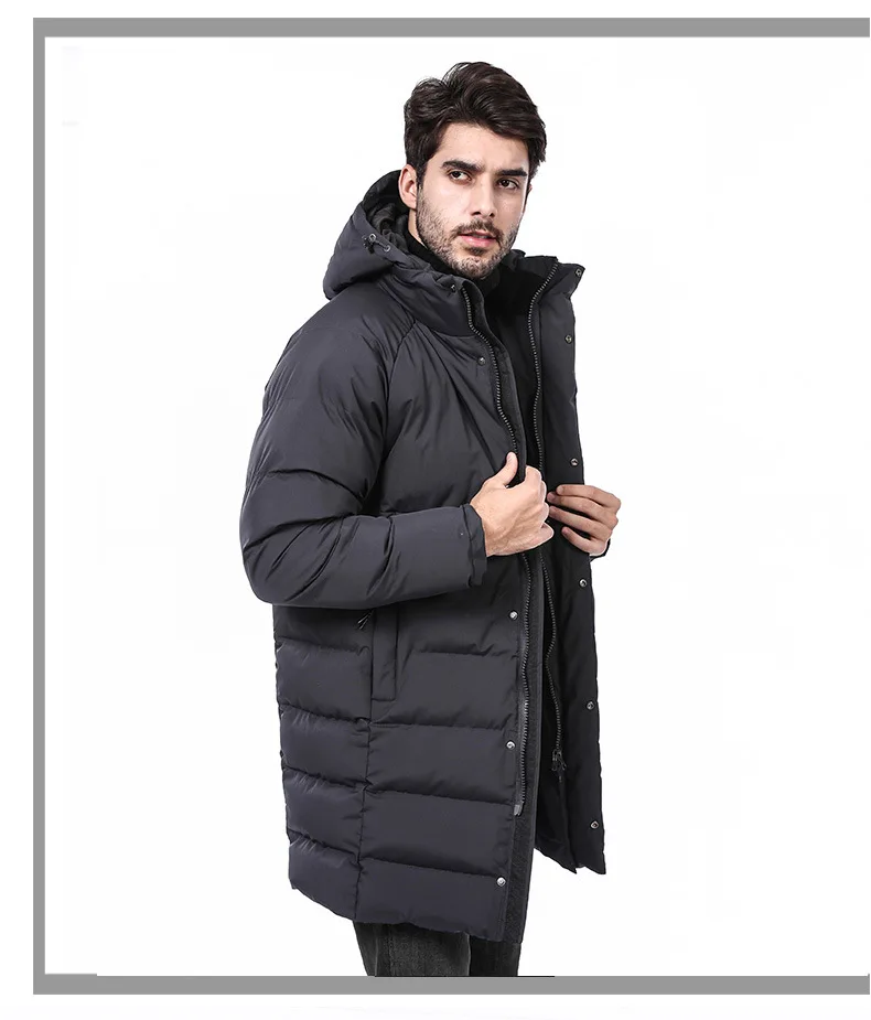 Chaqueta larga de invierno para hombre, abrigo grueso y cálido, prendas de vestir, a prueba de viento, con capucha, moda de ajuste medio