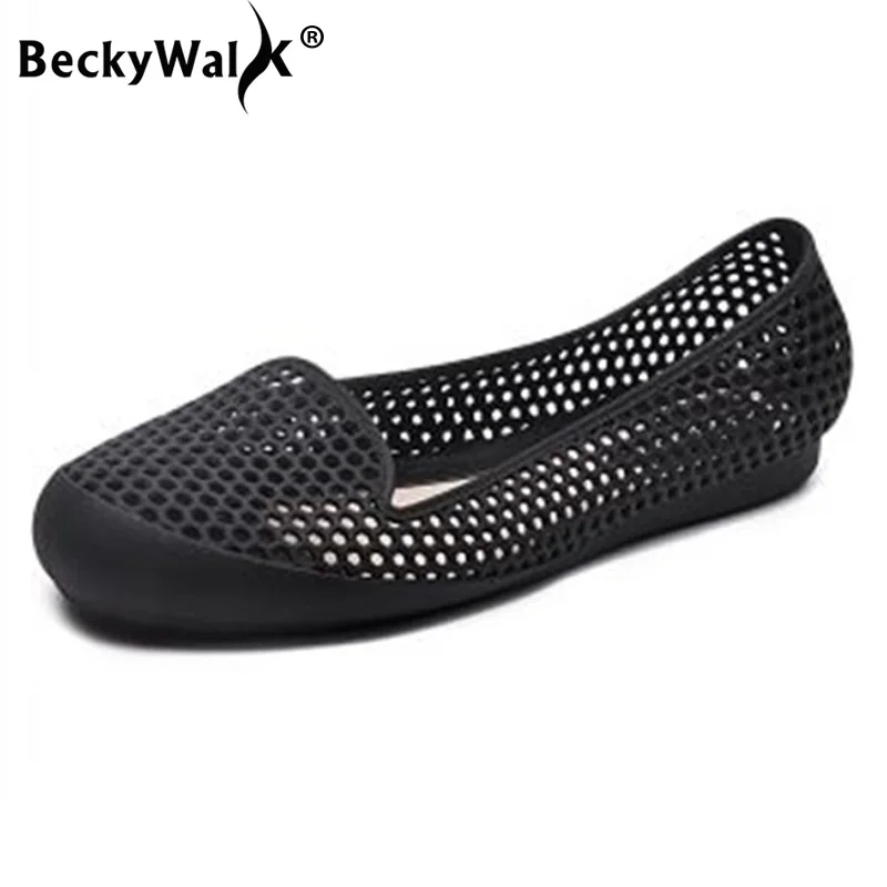 Women Casual Shoes Jelly Sandals Non-slip Summer Hole Shoes Woman Flat Cutout Plastic Female PVC Garden Shoes   WSH3596