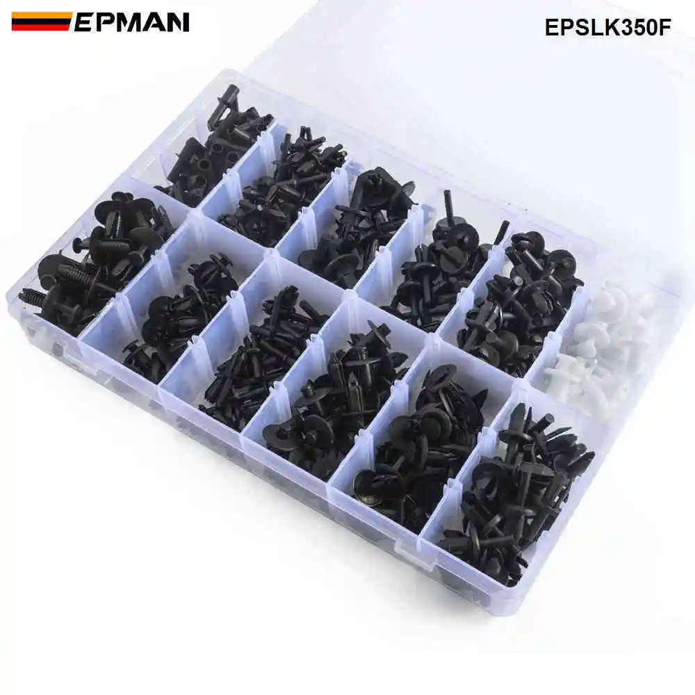 EPMAN 350PCS Auto Fastener Kit Car Universal Plastic Nylon Fixing Clip Rivet Door Panels Retainer Fender Liner EPSLK350F