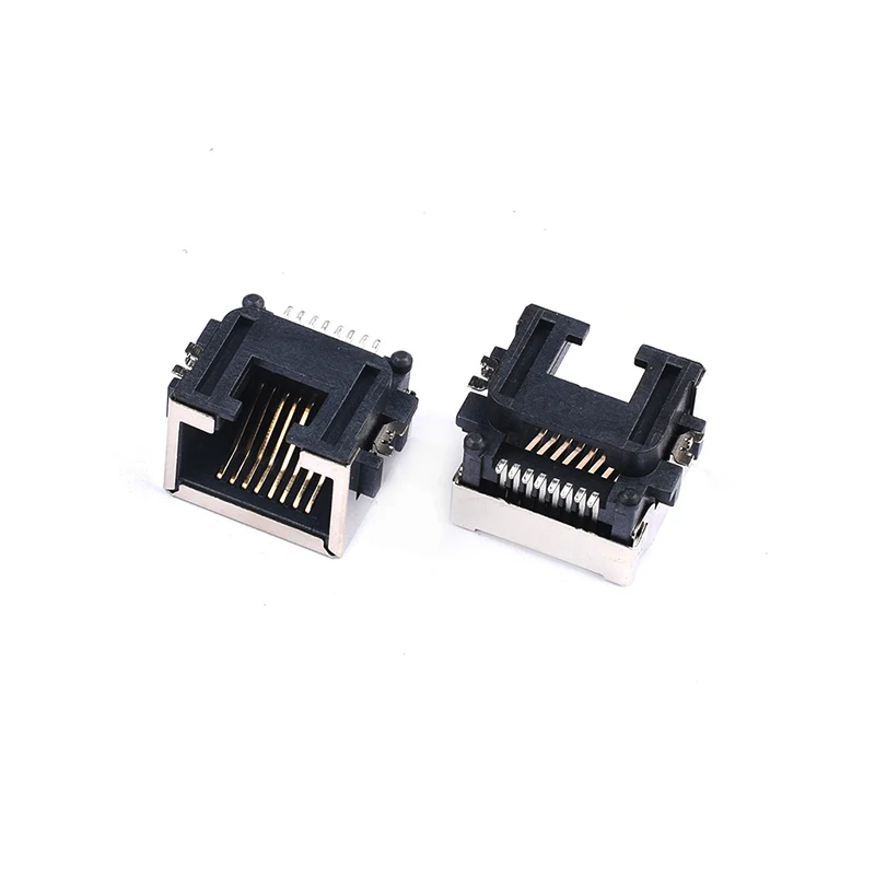 10Pcs/Lot RJ45 Socket 8 Pin Cable Interface Shielded Crystal Head Light Copper Shell Connector Female 8P8C SMT SMD