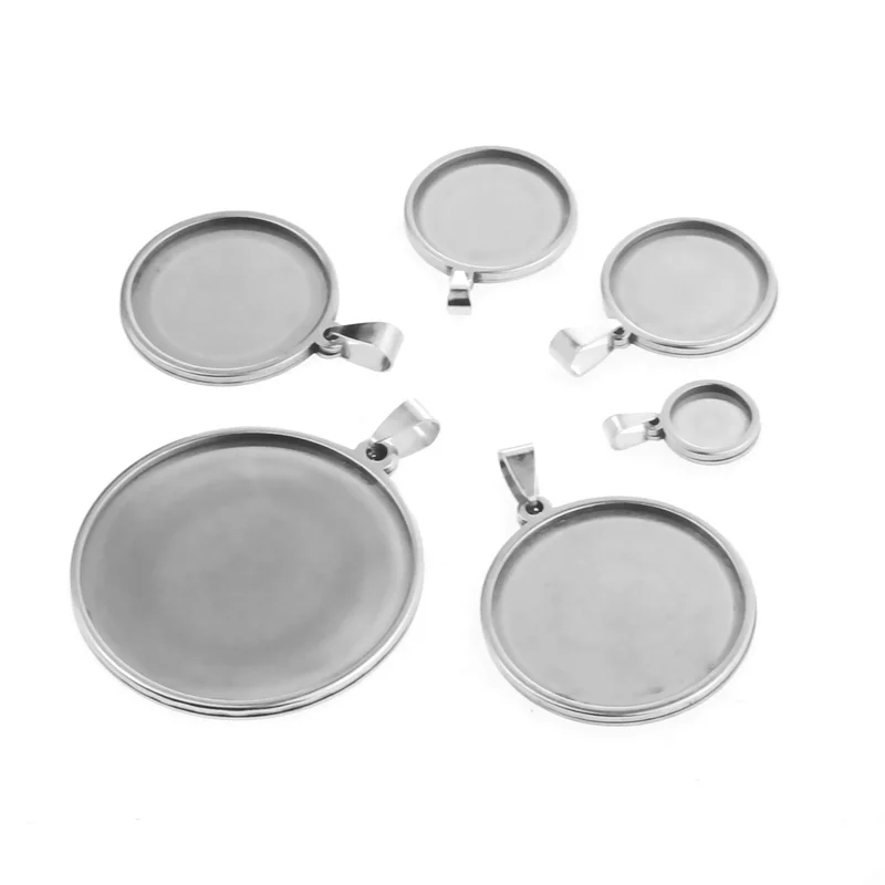 5 pçs/lote aço inoxidável oval redondo quadrado pingente cabochão base configuração bandeja em branco 30x40mm cabochões jóias fazendo suprimentos