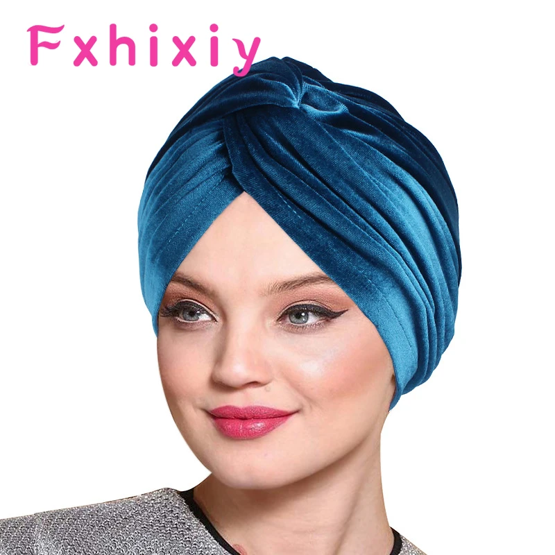 Latest Winter Warm Velvet Cross Turban Hat for Women Head Scarf Chemo Beanies Caps Cancer Headwear Hair Loss Cover Accessories