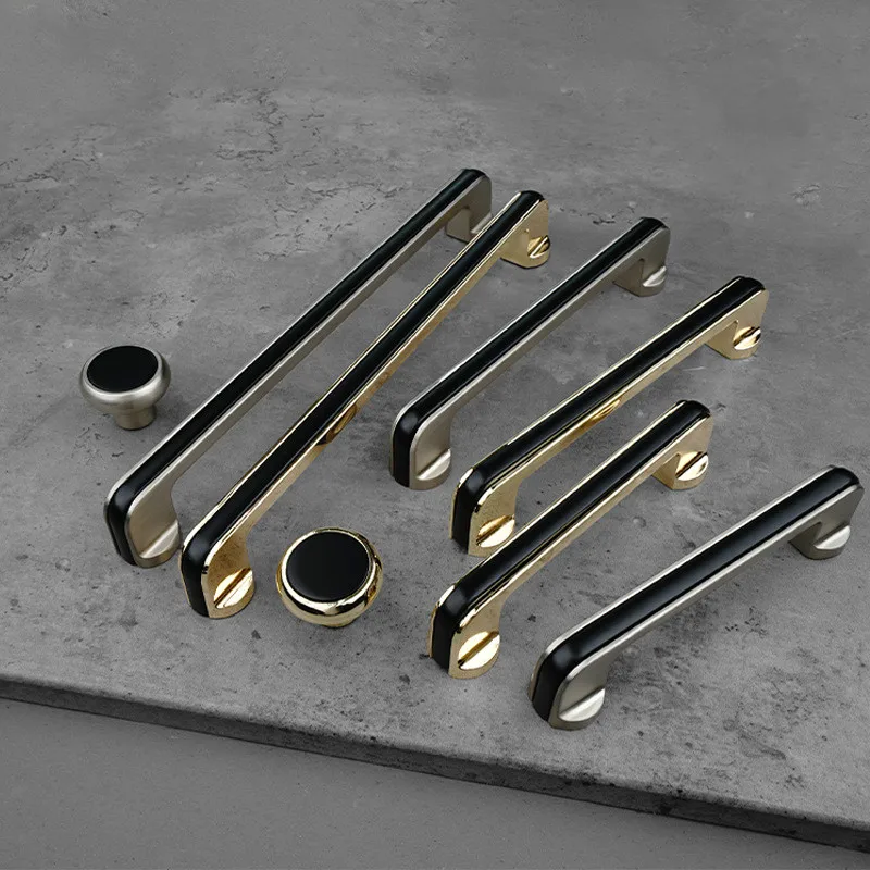 Two-color Splicing Black Cabinet Door Handle Brushed Golden Wardrobe Drawer Knob Zinc Alloy Furniture Hardware Home Decoration