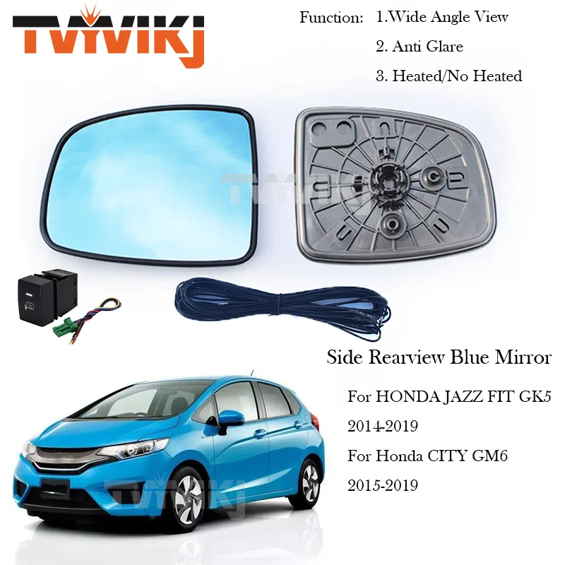 TVYVIKJ Side Rearview Blue Mirror Glass Lens For Honda JAZZ FIT GK5 2014 2015 2016 - 2018 For CITY GM6 2015 2016 2017 2018 2019