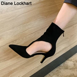 Sexy Women Pumps Summer Gladiator Fine High Heels Flocked Zip Ankle Strap Woman Party Shoes Black T Strap Tacones Altos Mujer