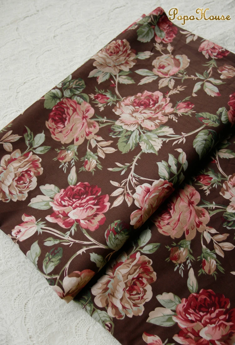 160x50cm Dark Coffee Camellia Twill Cotton sewing Fabric Making Dress Clothing Cloth 180g/m