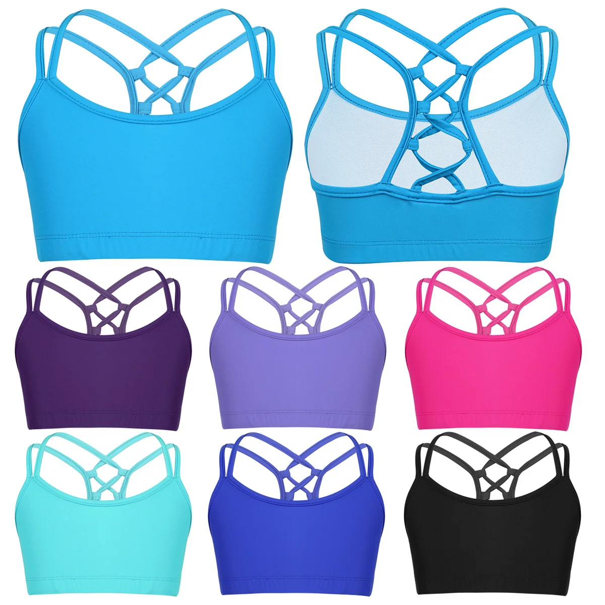 Kids Girls Sleeveless Ballet Dancewear Criss Cross Back Tanks Crop Tops Children Ballet Dance Sport Gymnastics Workout Bra Tops