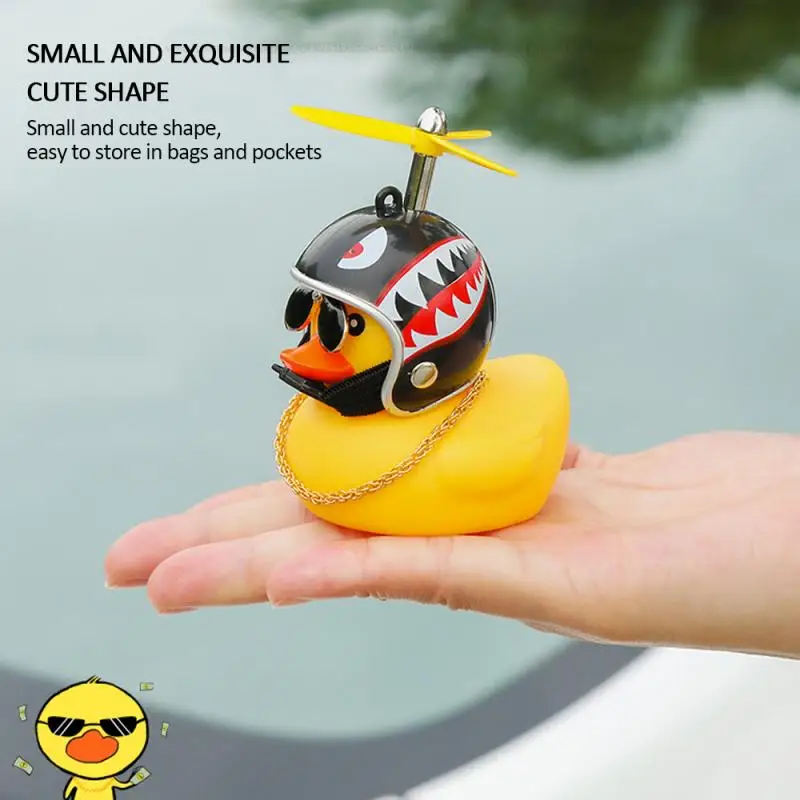 1pcs Random Rubber Duck Toy Car Ornaments Yellow Duck Car Dashboard Decorations Toys With Helmet And Chain Funny Auto Accessory2