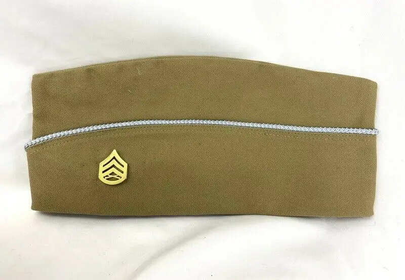 WW2 US KHAKI GARRISON CAP HAT & US USMC MARINE CORPS STAFF SERGEANT RANK GOLDEN armyshop2008