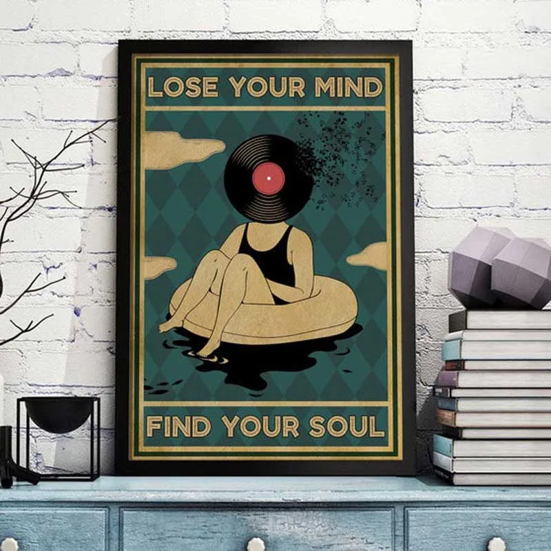 African Woman Vintage Canvas Painting 'Mental Be Kind to Your Mind' Positive Art Print Girl Mental Health Poster Home Decor