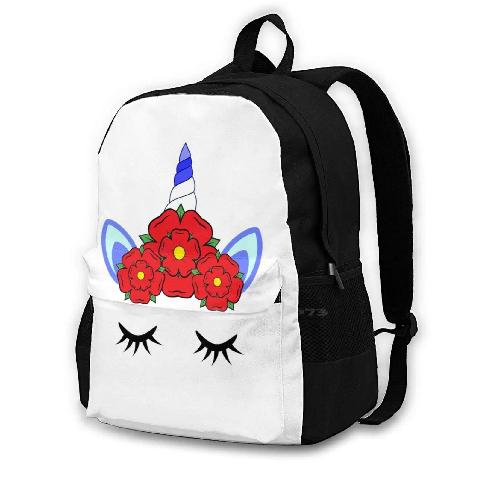 Unicorn Crown Red Flower Bag Backpack For Men Women Girls Teenage Unicorn Crown Face Red Flower Floral