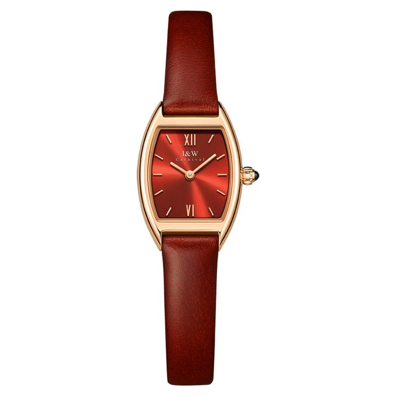 

Red Tonneau Watch for Women Luxury Brand I&W Ultrathin Woman Watch Made in Switzerland Sapphire Waterproof Relogio Feminino 2021