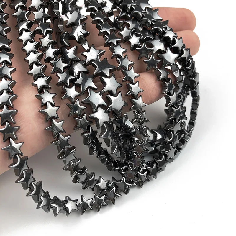 WLYeeS Convex Star shape Hematite Beads Natural Black Stone 8mm 10mm Spacer Loose beads for Earring Jewelry Bracelet Making DIY image 6