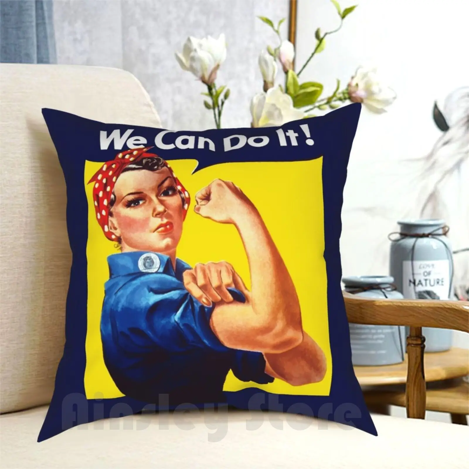 Rosie The Riveter-We Can Do It Pillow Case Printed Home Soft Throw Pillow War Propaganda Ww2 Ww1 War Effort Rosie The