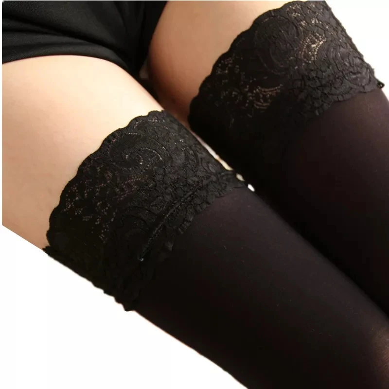 80D Velvet Knee Socks Fashion Women Sexy Longituba Non-Slip Stockings Knee Lace Pantyhose Tight Black Stockings