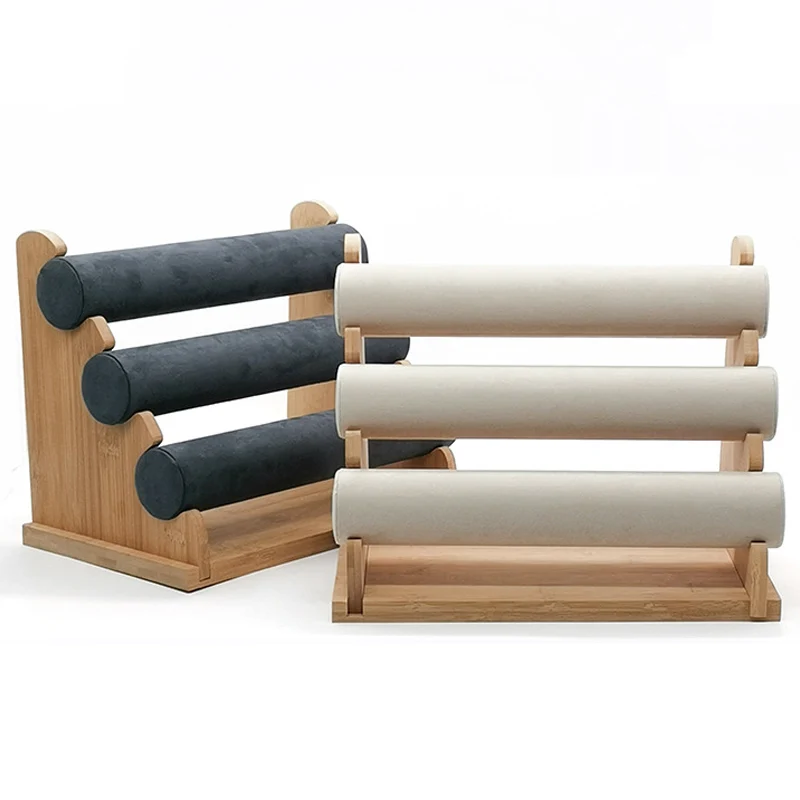 High Quality Bamboo Three-layers Bracelet Watch Stand Bracelet Watch Necklace Head Rope Storage Rack Hair Ring Jewelry Displays