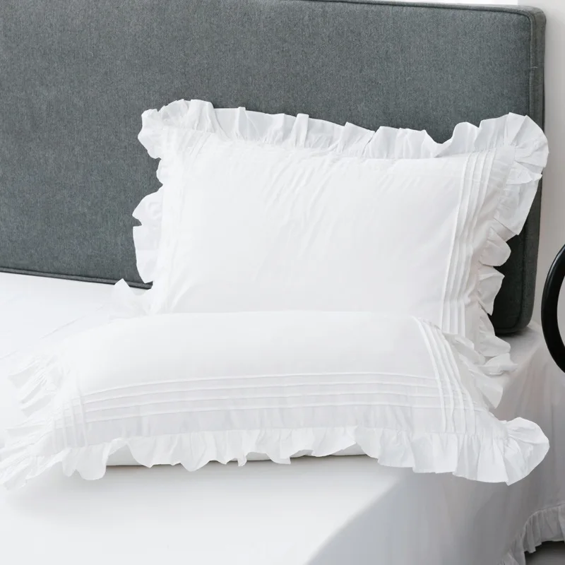 2PC Ins 100% bawełniana poszewka liści lotosu poduszka pokrywa księżniczka dziewczyna dormitorium biała falbana snu poszewki pościel Home Decor