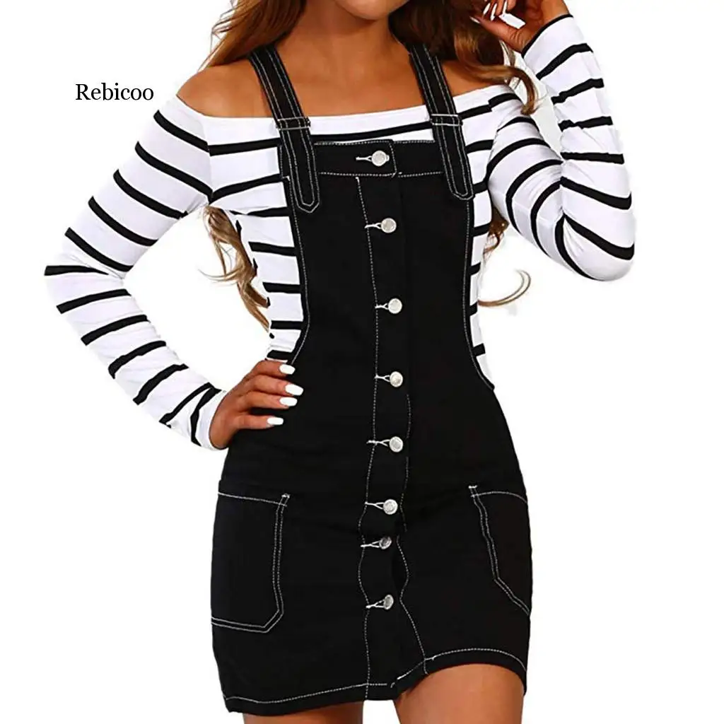 

New Bodycon Dress With Pocket Casual Button Denim Pencil Dresses Women Sexy Ladies Black Denim Mini Dress Robe