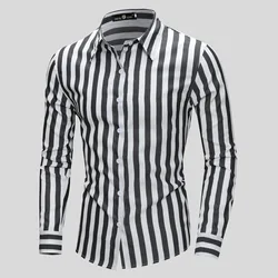 Men's Plaid stripe Cotton Dress Shirts Male High Quality Long Sleeve Slim Fit Business Casual Shirt Plus Size S-2XL