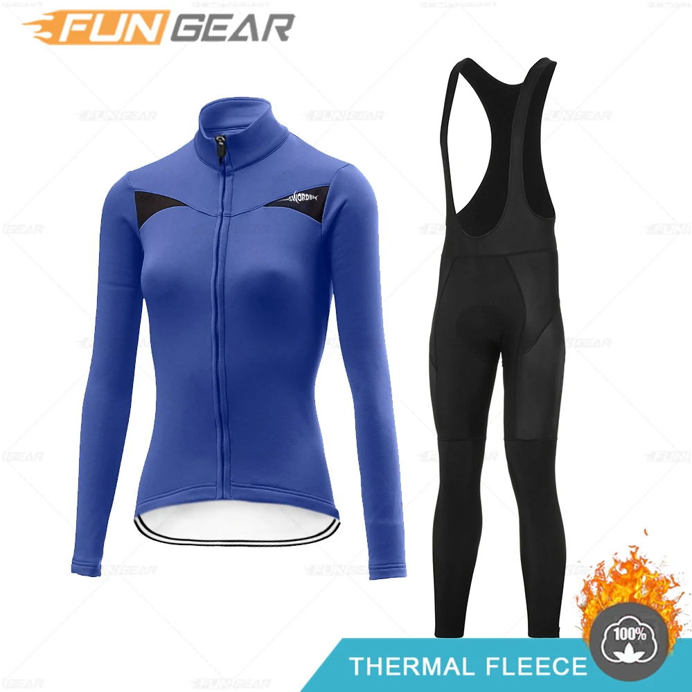 Women Cycling Fleece Thermal Clothing Set Jersey Mountain Bike Clothing Braces Pants Triathlon Winter 2023 Fashion Clothing