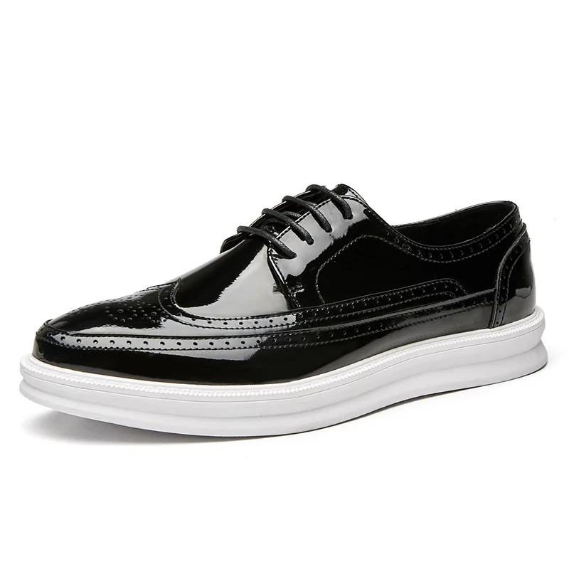 men luxury fashion patent leather shoes carving bullock oxford shoe flats platform brogue sneakers zapatos de hombre soulier man image 5