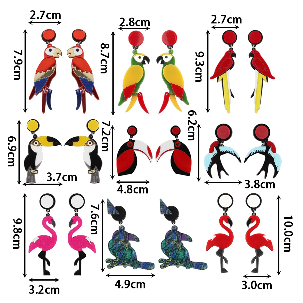 Fashion Flamingo Parrots Acrylic Dangle Earrings For Women Girls Geometric Big Animals Birds Drop Earrings Brincos Party Jewelry