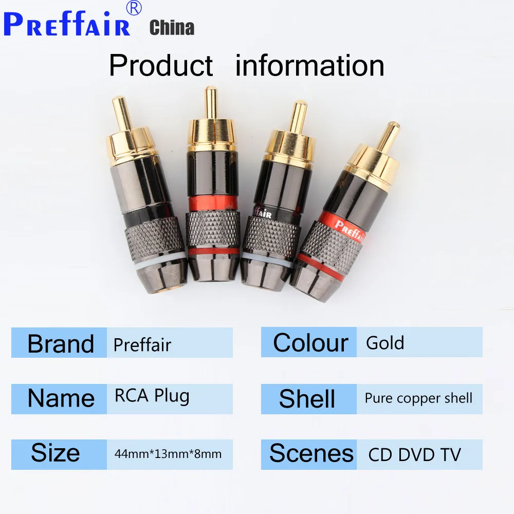 4Pcs Praffair  R1733 RCA Plug Gold Plated Male Double Self-Locking Lotus Wire Connectors Audio Adapter