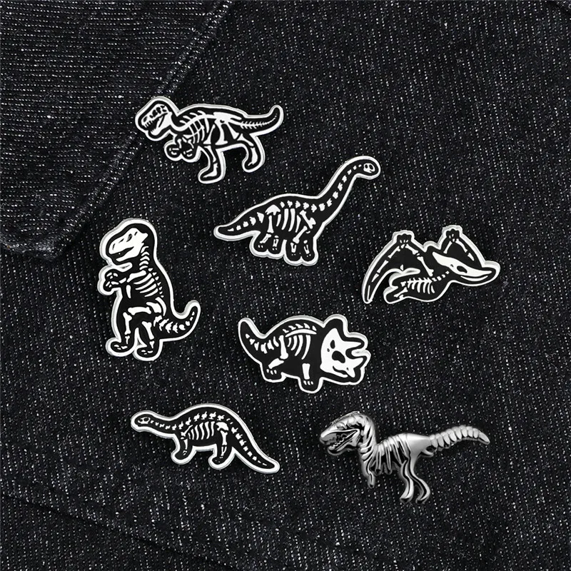 Animal Skeleton Punk Enamel Pin Classic Dinosaur Stegosaurus Pterosauria Brooches Badges Bag Clothes Lapel Pins Cartoon Jewelry