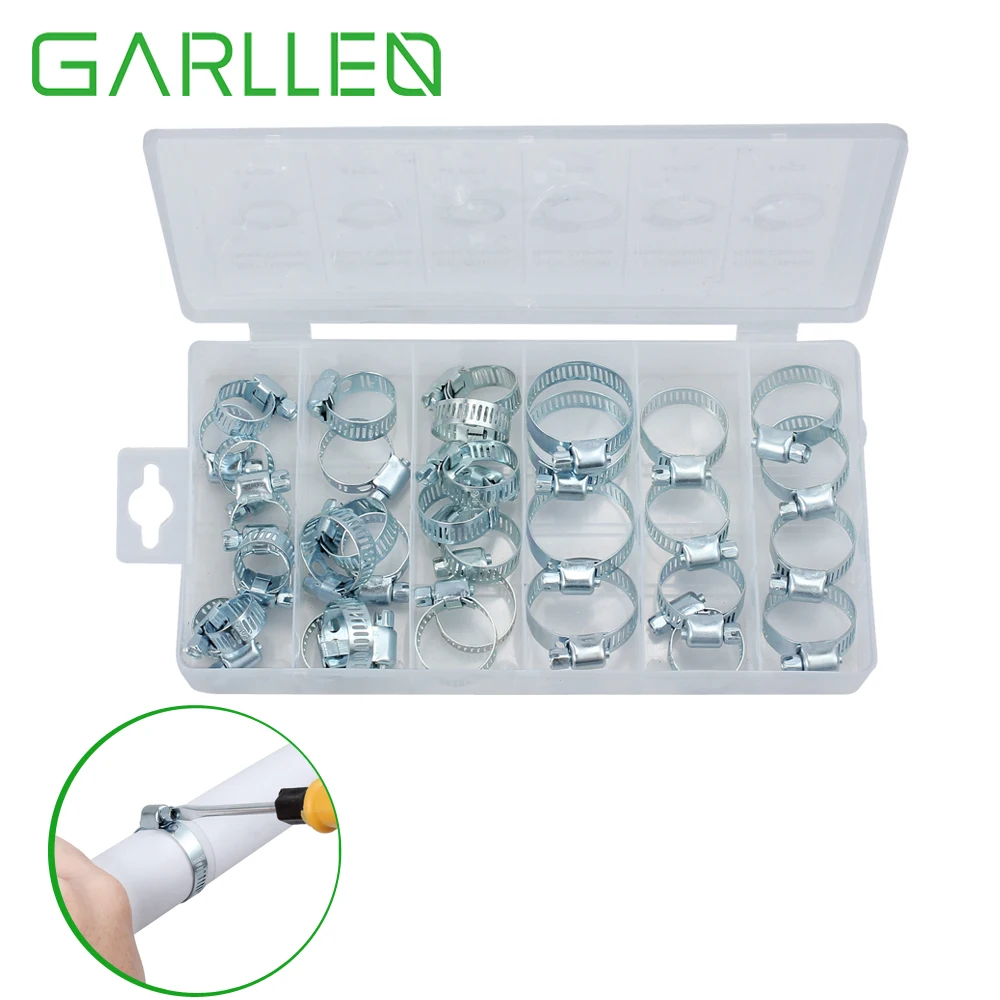 GARLLEN 34pcs 6 Sizes Stainless Steel Adjustable Fuel Line Petrol Pipe Hose Clips Spring Clamp for Hundreds of Hose Applications