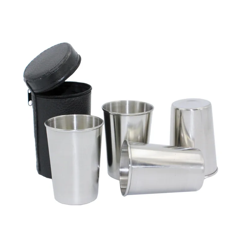 4pcs Protable Outdoor Camping Cup Stainless Steel Drinking Cup Mini Coffee Tea Beer Whisky Wine Glasses Set Tableware