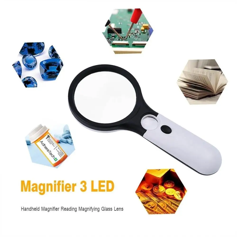 Diamond Painting Tool Magnifier LED Light Paint By Numbers Tools 3X 45X 3 LED Light Handheld Magnifier Reading Map Newspaper image 6