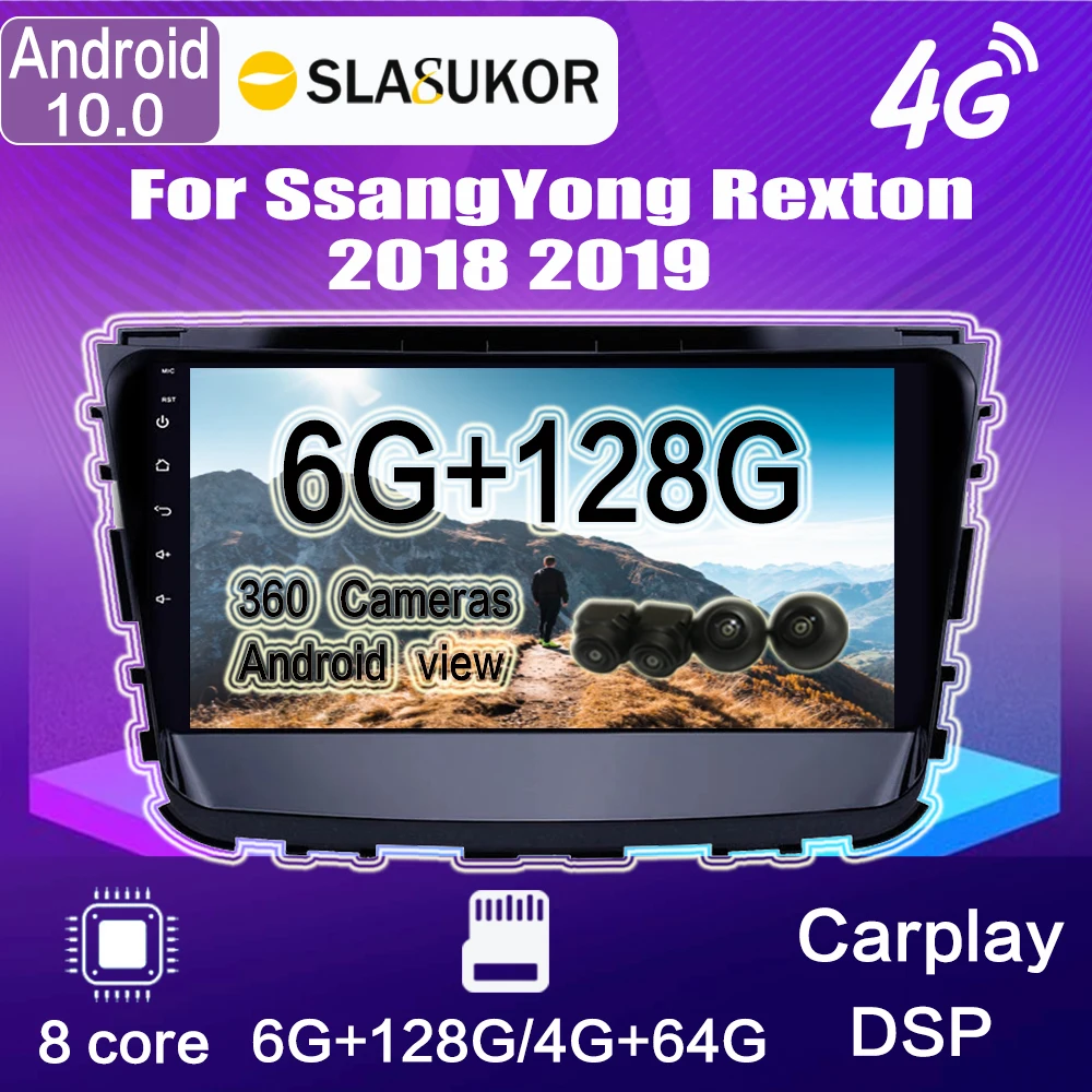 For SsangYong Rexton 2018 2019 Android 10 Smart Car Radio Video Player Auto Multimedia GPS Carplay Rear View Stereo Receiver DSP