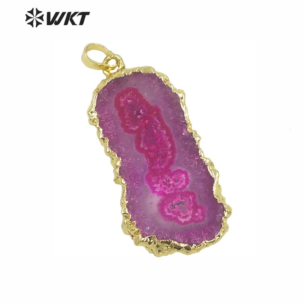 WT-P1367 Wholesale natural stone pendant random shape raw stone with gold metal electroplated multi color available