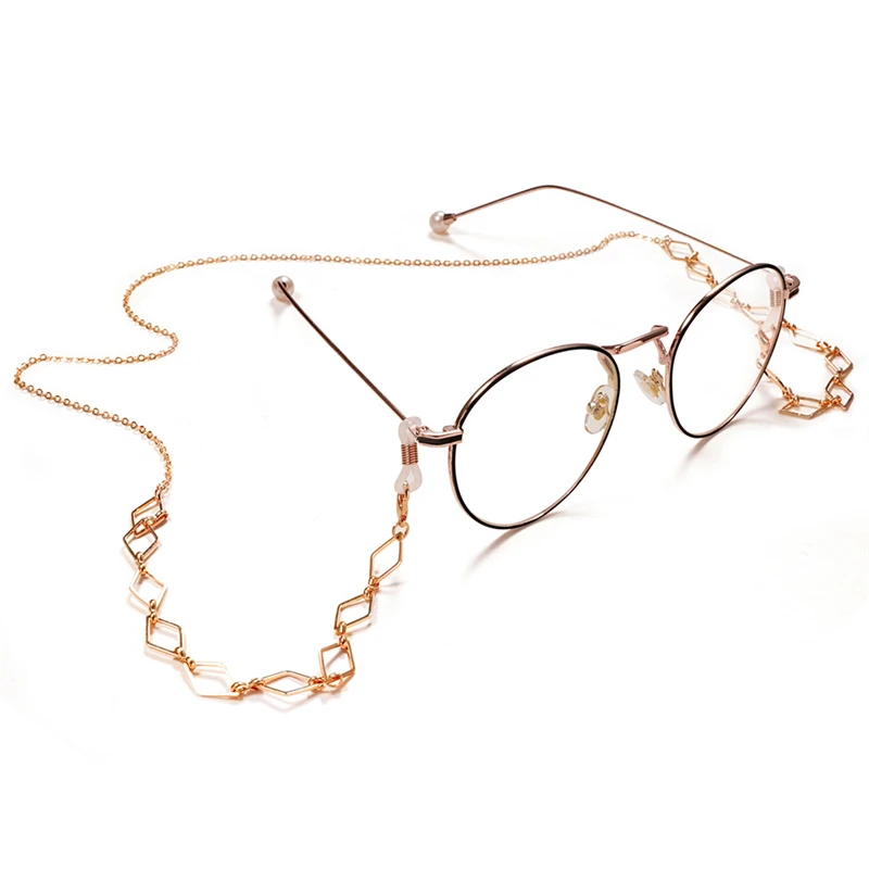 Temperament Hollow Rhombic Geometrical Lanyards for Glasses Anti-slip Metal Reading Eyeglass Sunglasses Chain Women Neck Strap