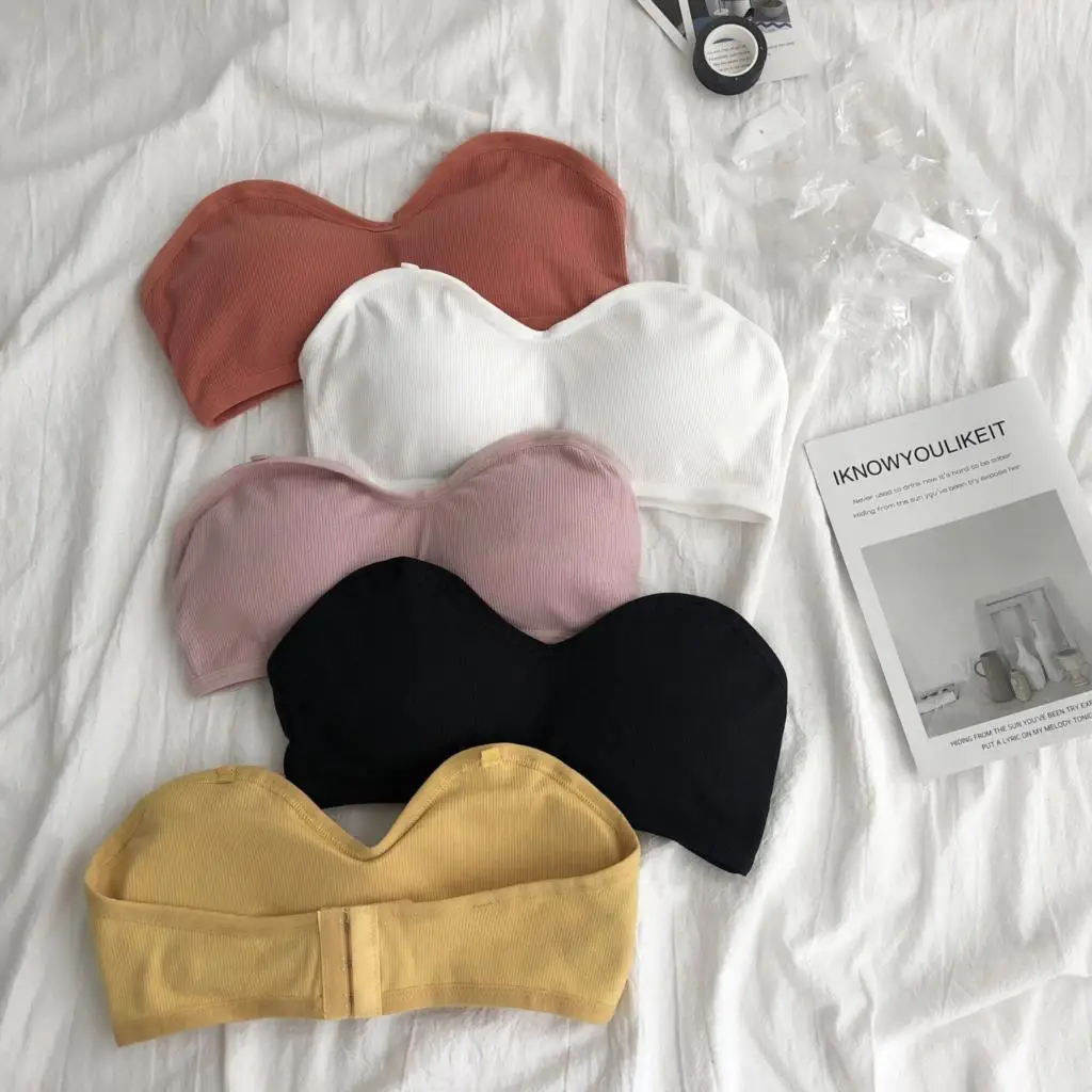 Women's Tube Top Pure Cotton Strapless Crop Top Student Girls' One-Piece Bra Comfortable Anti Exposure Underwear Women