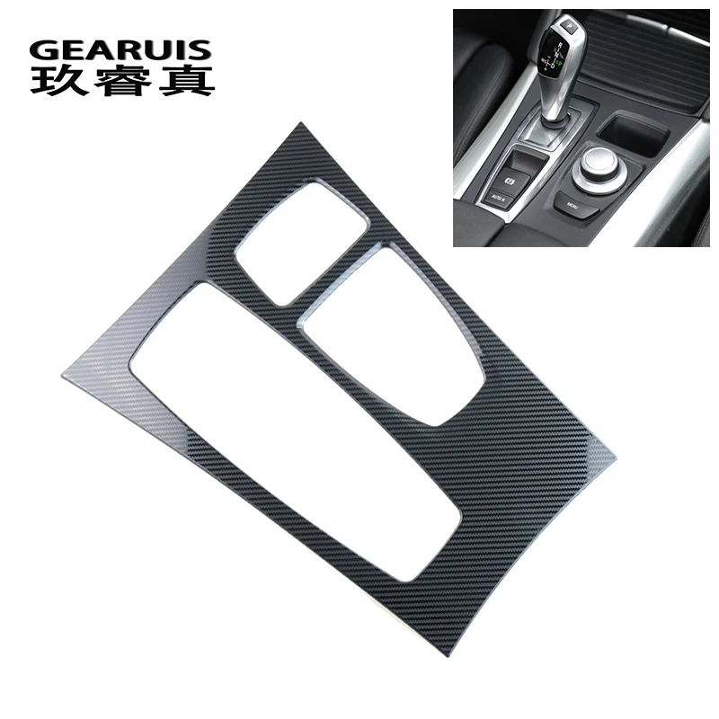 Car Styling For BMW X5 X6 E70 E71 Central control Gear Shift Panel Multimedia Handrest Water Cup Carbon fiber Auto Cover Sticker