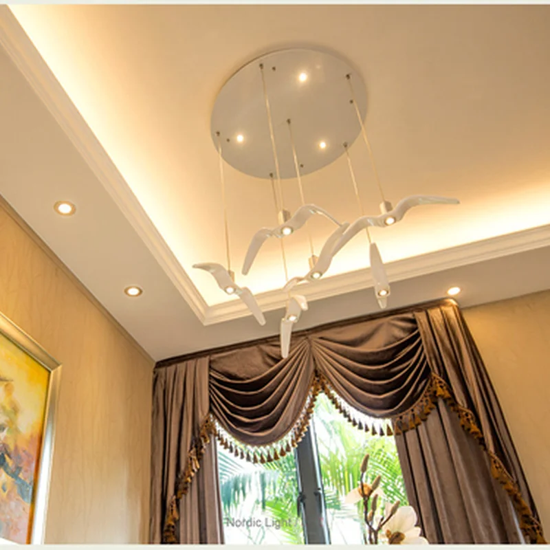 Modern Dining Room Led Seagull Chandelier Art White Seagull Light Living Villa Hall Coffee Shop Suspension Light Fixtures