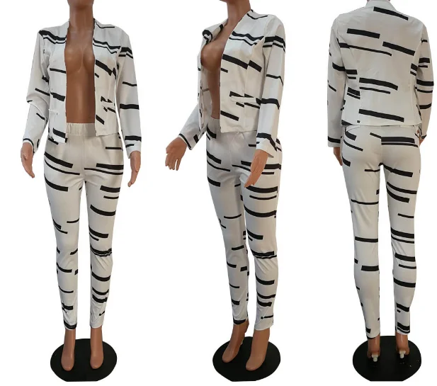 2022 Spring New Striped Blazer Suit Women Business 2 Pieces Set Pants Suits Slim Korean Jacket With Pant