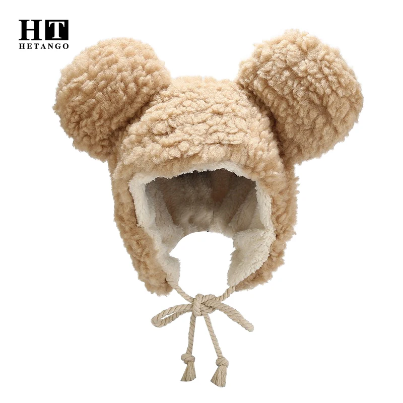 Winter New Fashion Multicolor Plush Hat Female Lamb Hair Cute Big Ears Sweet And Soft Outdoor Cold-proof Ear Hats