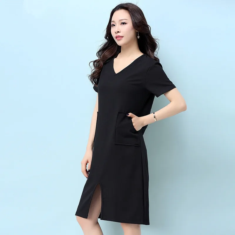 

Vestido Summer Dresses Casual De Festa Office Womem Slim Elasticity Black Dress Plus Size 5XL Robe Femme FYY656