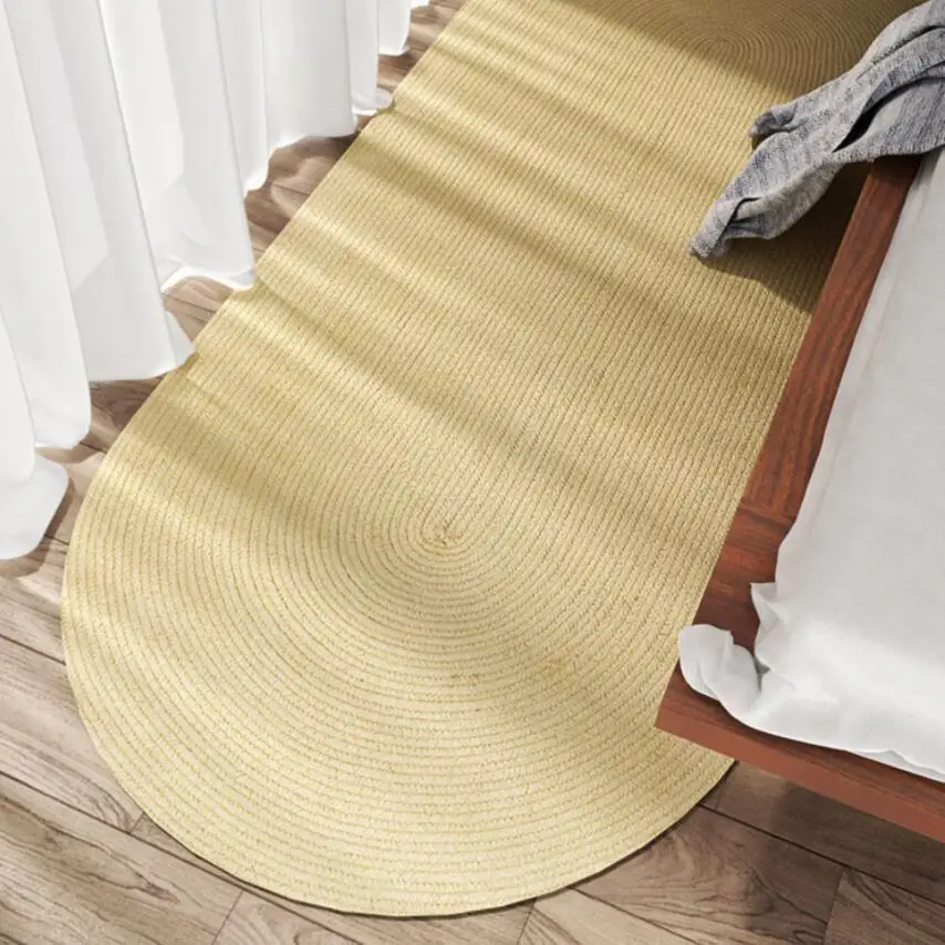 Japanese Hand Woven Thicken Oval Rugs Soft Cozy Non-Slip Washable Durable Handmade Area Carpet Bedroom Carpet Living Room Mat