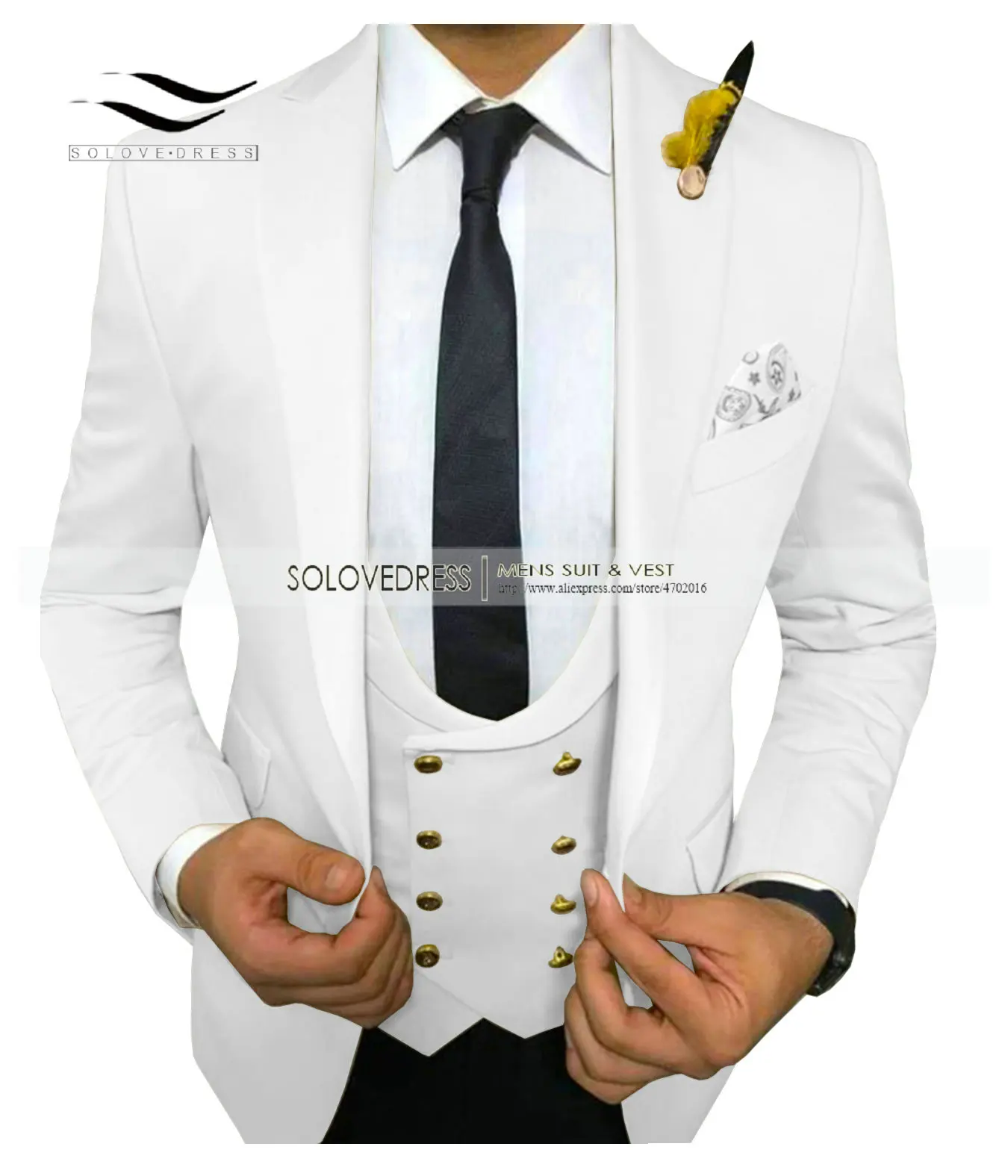 White/Beige/Black Mens Suits 3 Pieces Leisure V Neck Notched Lapel Tuxedos Groomsmen Men Suits for Wedding (Jacket+Vest+Pants)