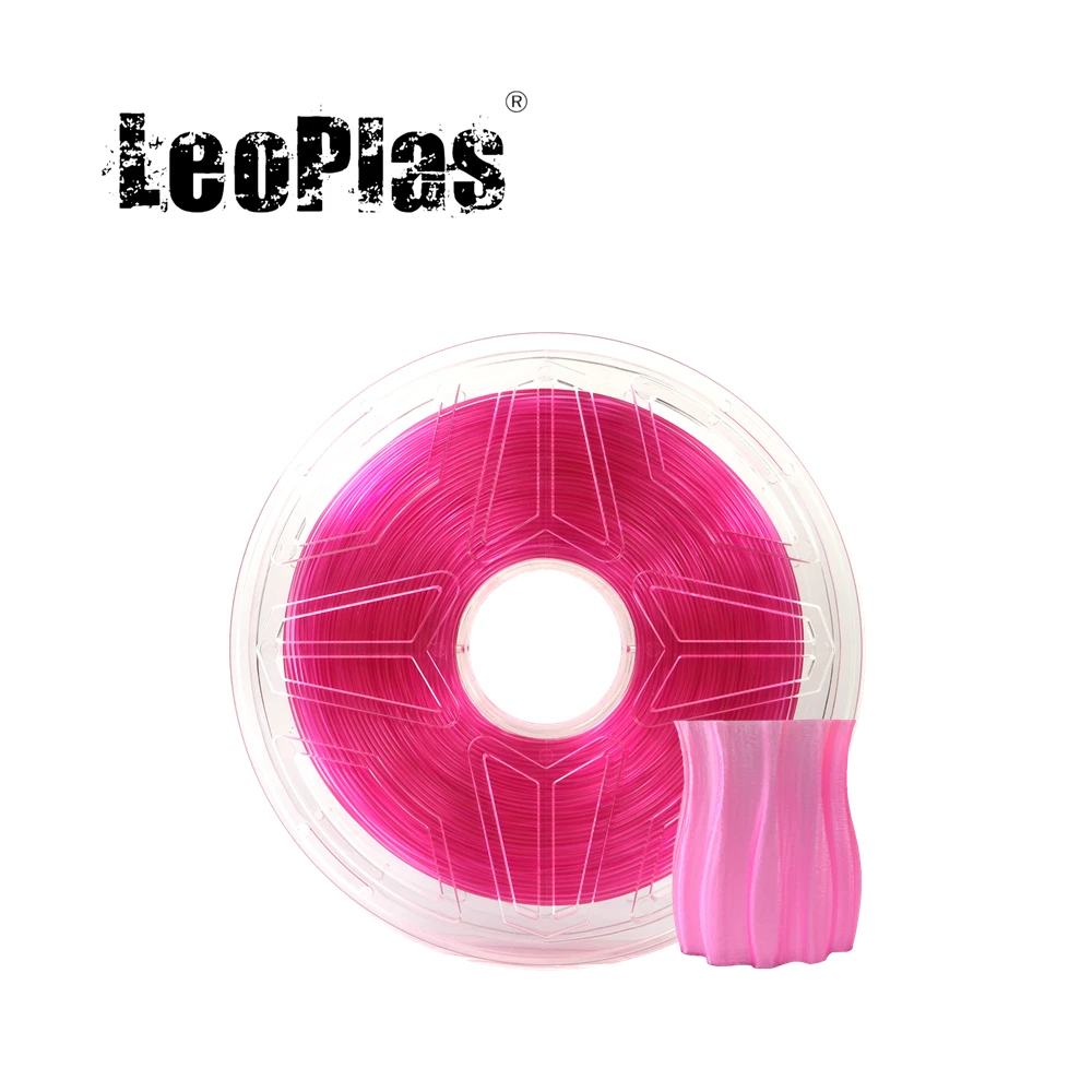 LeoPlas 투명 핑크 PETG 필라멘트, 1.75mm 투명, 3D 프린터 소모품 인쇄 공급 플라스틱 재료, 1kg 