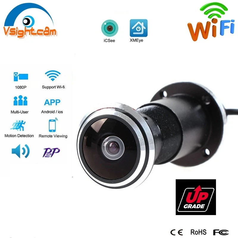 Door Eye hole IP Camera Wifi 1080P 1.78mm Wide Angle FishEye Lens CCTV Network TF Card Audio Camera P2P