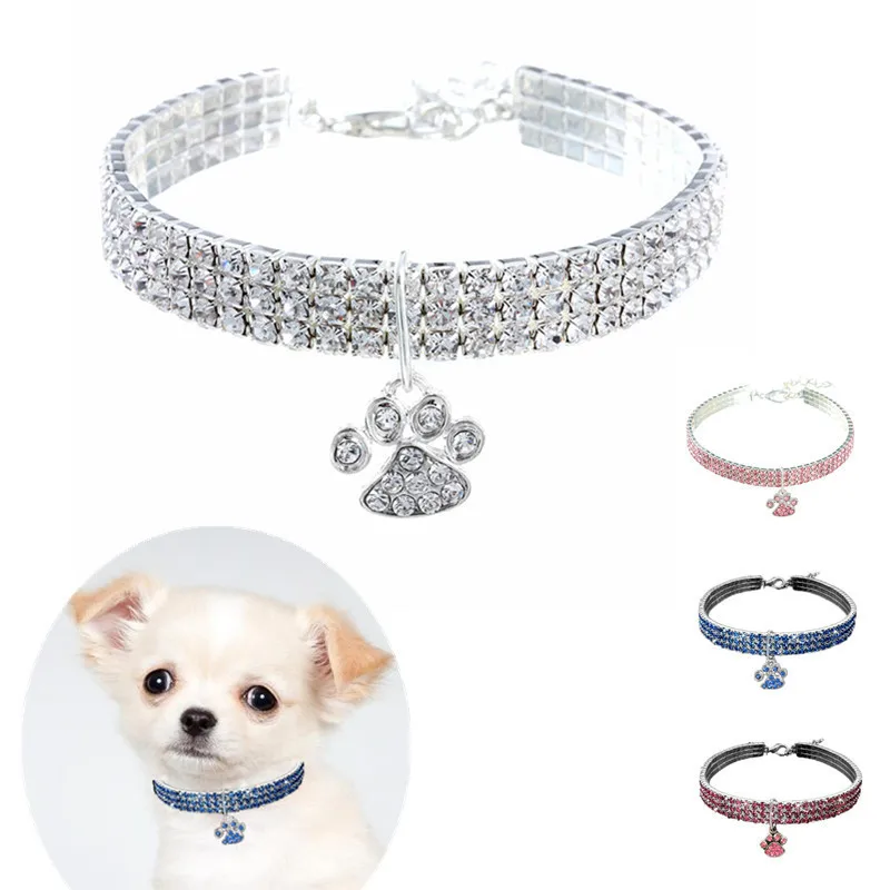 Paw Dog Collar Rhinestone Cat Collar Adjustable Neck Size 20CM~30CM for Small Medium Dogs Cat Chihuahua Dog Accessories