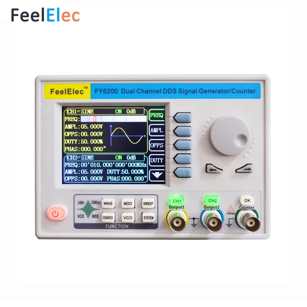 Feelelec signal-generator dds beliebige wellenform FY6200-60M signal-quelle-frequenz-zähler zwei kanal