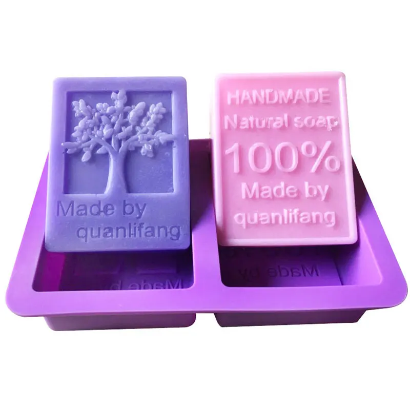 2 Cavity Rectangle Silicone Mold Tree Shaped Square Soap Mold Arts And Crafts Chocolate Cake Molding Soap Making Mold Tools